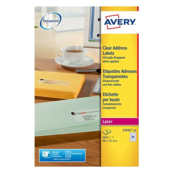 Adhesive labels Avery Transparent 210 x 297 mm 38,1 x 21,2 mm