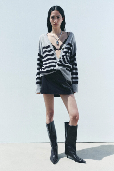 STRIPED KNIT CARDIGAN 100% WOOL