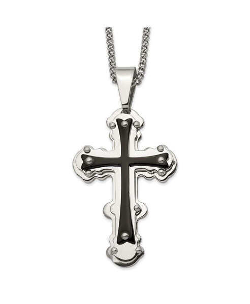 Polished Black IP-plated Cross Pendant on a Curb Chain Necklace