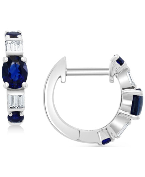 EFFY® Sapphire (5/8 ct. t.w.) & Diamond (1/10 ct. t.w.) Extra Small Huggie Hoop Earrings in 14k White Gold, 0.37"