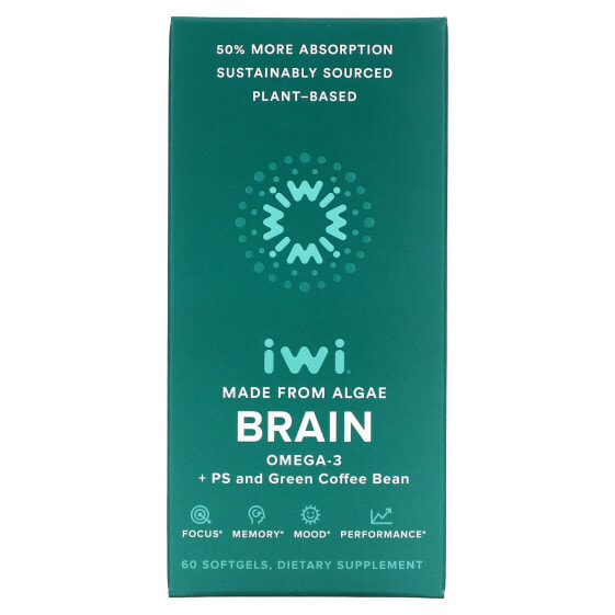 Витамины и БАДы Для улучшения памяти и работы мозга IWI Brain Omega-3 + PS и Green Coffee Bean, 60 капсул