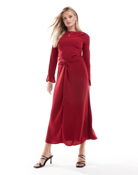 ASOS DESIGN tie up waist crepe maxi dress in red