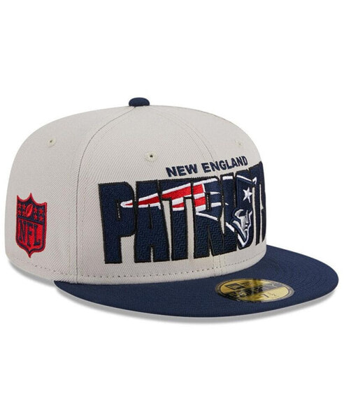 Men's Stone, Navy New England Patriots 2023 NFL Draft On Stage 59FIFTY Fitted Hat