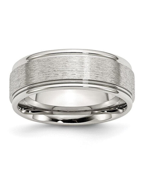 Stainless Steel Brushed and Polished 8mm Grooved Edge Band Ring