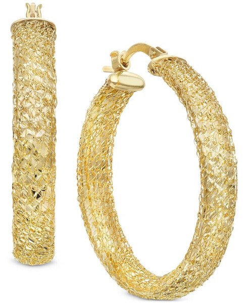 Серьги Italian Gold Textured Weave Hoop, 10k Gold