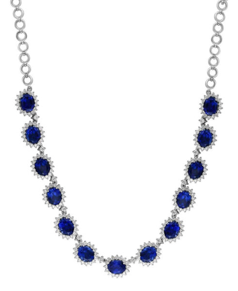 EFFY Collection eFFY® Lab Grown Sapphire (27-1/6 ct. t.w.) & Lab Grown Diamond (4-5/8 ct. t.w.) Halo 18" Collar Necklace in 14k White Gold