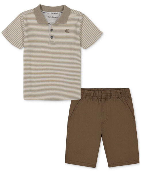 Little Boys Cotton Striped Jersey Polo Shirt & Twill Shorts, 2 Piece Set