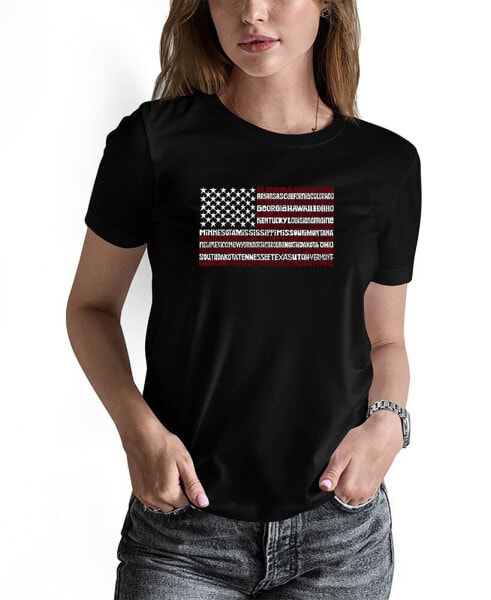 Women's 50 States USA Flag Word Art T-shirt