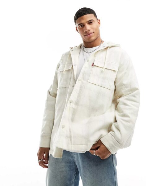 Levi's – Jackson – Arbeiter-Hemdjacke in Creme kariert mit Kapuze