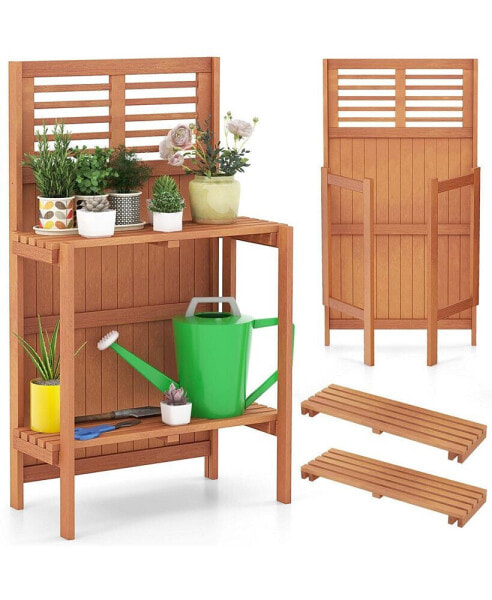 Wood Potting Bench Waterproof Garden Table with 2-Tier Open Storage Shelf