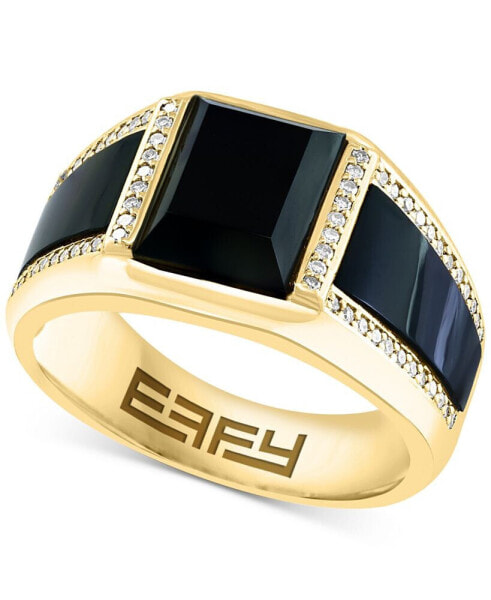 EFFY® Men's Onyx & Diamond (1/4 ct. t.w.) Ring in 14k Gold-Plated Sterling Silver