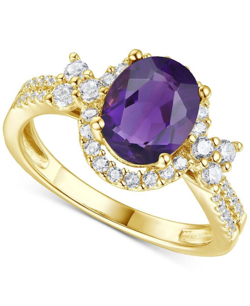 Amethyst (1-1/2 ct. t.w.) & Lab-Grown White Sapphire (1/2 ct. t.w.) Halo Statement Ring in 14k Gold-Plated Sterling Silver