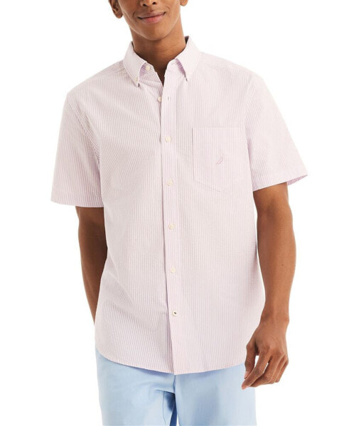 Men's Striped Seersucker Short Sleeve Button-Down Shirt