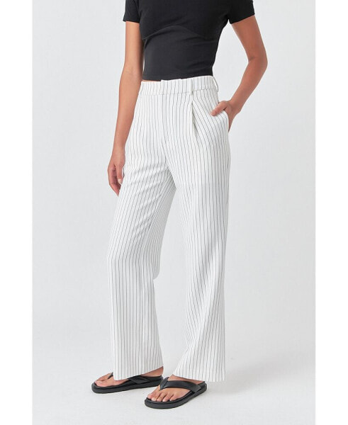Women's Pinstriped High Waisted Wide Trousers