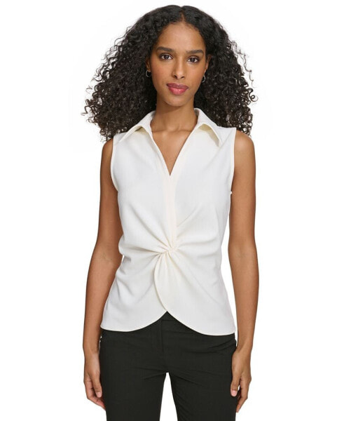 Women's Sleeveless Twist-Front Collared Shirt