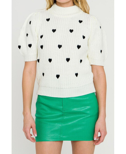 Women's Heart Shape Embroidery Sweater