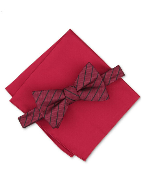 Men's Linden Stripe Bow Tie & Solid Pocket Square Set, Created for Macy's