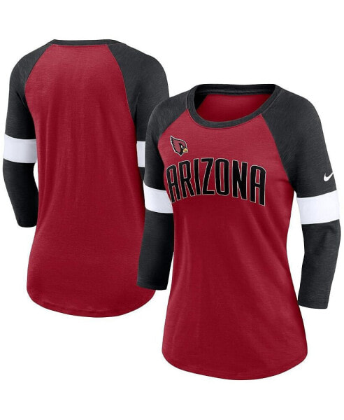 Women's Arizona Cardinals Cardinal, Heather Black Football Pride Raglan 3/4-Sleeve T-shirt