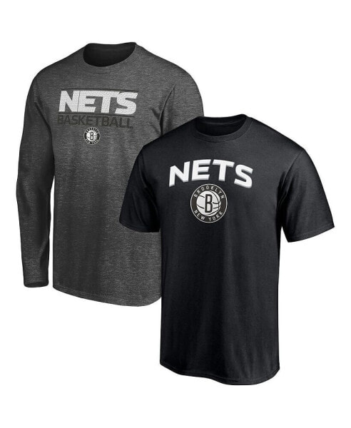 Men's Black, Heather Charcoal Brooklyn Nets T-shirt Combo Set