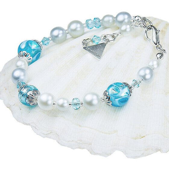 Elegant Blue Lace bracelet with Lampglas pearls with pure BP4 silver
