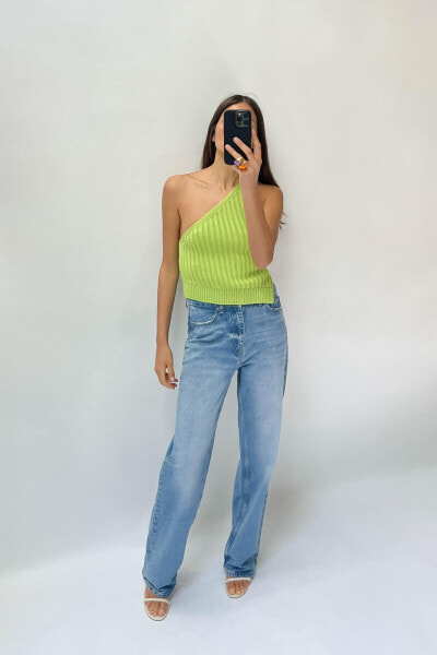 Asymmetric ribbed knit top