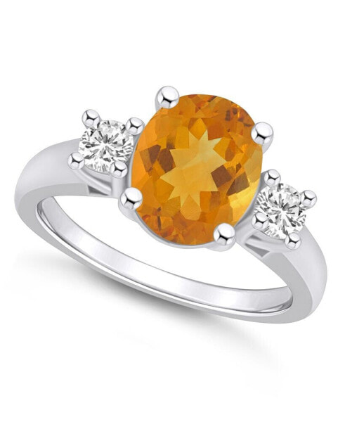 Citrine and Diamond Ring (2-1/2 ct.t.w and 1/3 ct.t.w) 14K White Gold