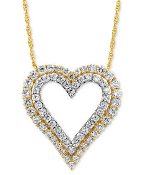 Macy's diamond Double Heart 17-1/2" Pendant Necklace (1 ct. t.w.) in 10k Gold & White Gold