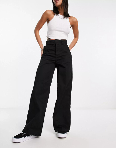 Dickies grove hill wide leg trousers in black