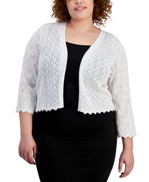 Plus Size Pointelle-Knit Shrug