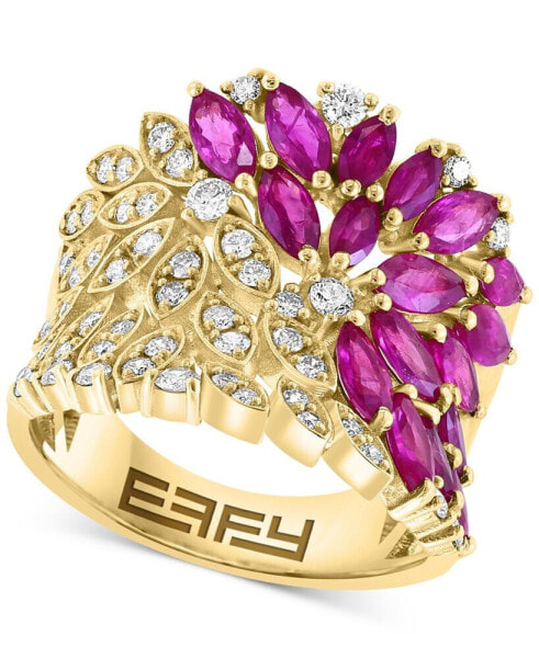 EFFY® Ruby (2-1/3 ct. t.w.) & Diamond (2-1/3 ct. t.w.) Marquise Floral-Inspired Cluster Ring in 14k Gold