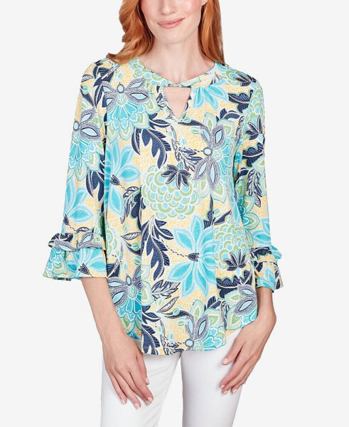 Petite Seaside Floral Puff Print Top