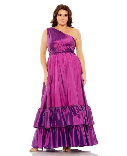 Women's Plus Size One Shoulder Asymmetrical Ruffle Hem Gown