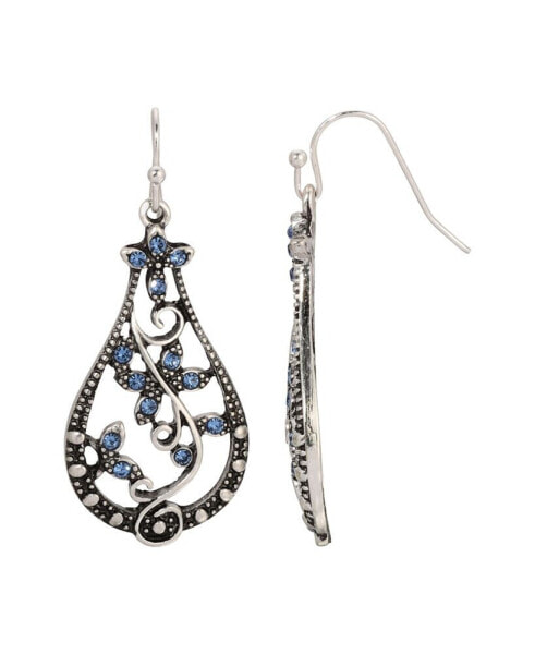 Crystal Blue Flower Drop Earrings