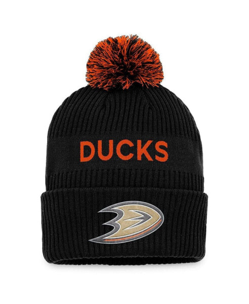 Men's Black, Orange Anaheim Ducks 2022 NHL Draft Authentic Pro Cuffed Knit Hat with Pom