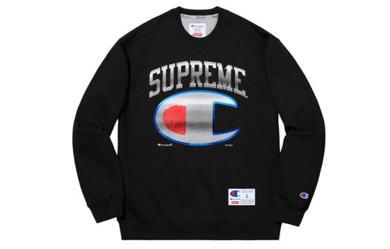 Supreme SS19 x Champion Chrome Crewneck 联名款 字母Logo印花长袖圆领卫衣 男女同款 黑色 送礼推荐 / Худи Supreme SS19 x Champion Chrome Crewneck Logo SUP-SS19-10220