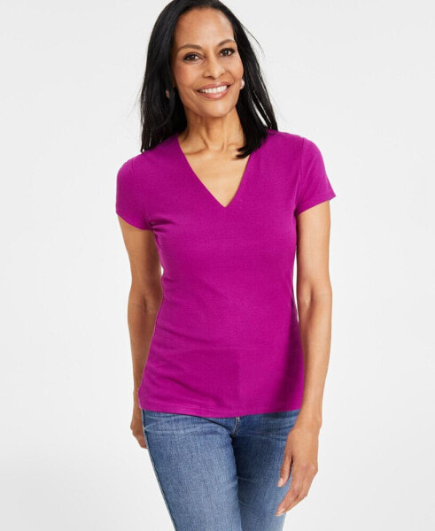 Women's Ribbed V-Neck Top, Created for Macy's