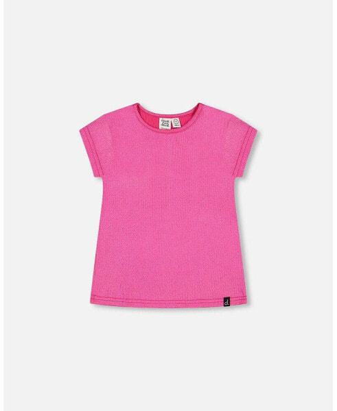 Girl Bright Shiny Rib T-Shirt Fuchsia Pink - Child