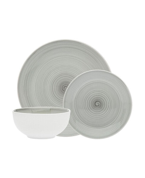Spiral Grey 12-PC Porcelain Dinnerware Set