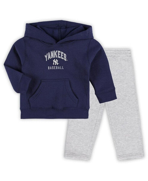 Baby Boys and Girls Navy, Heather Gray New York Yankees Play by Play Pullover Hoodie and Pants Set