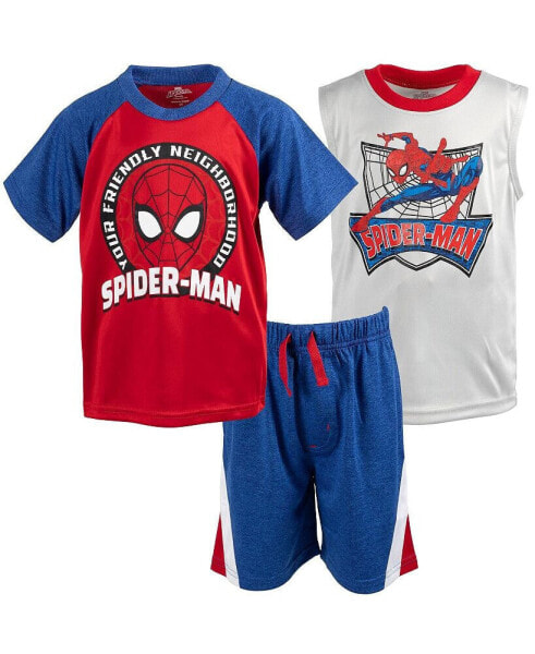 Boys Spider-Man T-Shirt Tank Top and Shorts 3 Piece Outfit Set Toddler to Big Kid