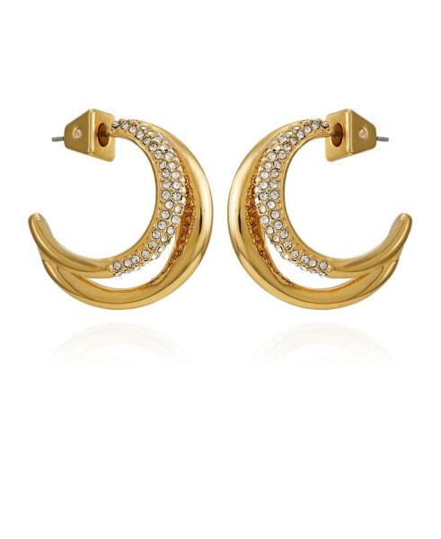 Gold-Tone Glass Stone Open Hoop Earrings