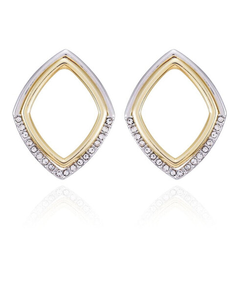 Two-Tone Glass Stone Diamond Shaped Hoop Earrings