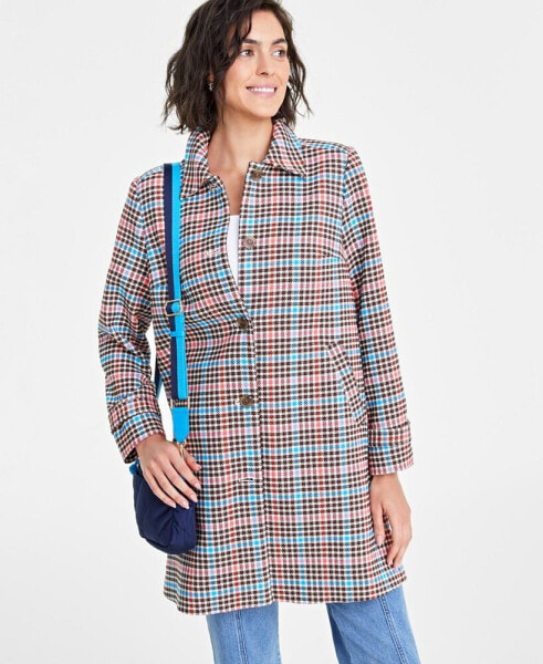 Women's Plaid Car Coat, Created for Macy's