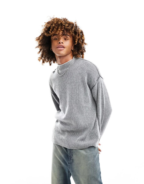 Weekday Holger wool blend mock neck jumper in black and white