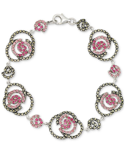 Marcasite (2-1/6 ct. t.w.) & Pink Cubic Zirconia Rose Link Bracelet in Sterling Silver