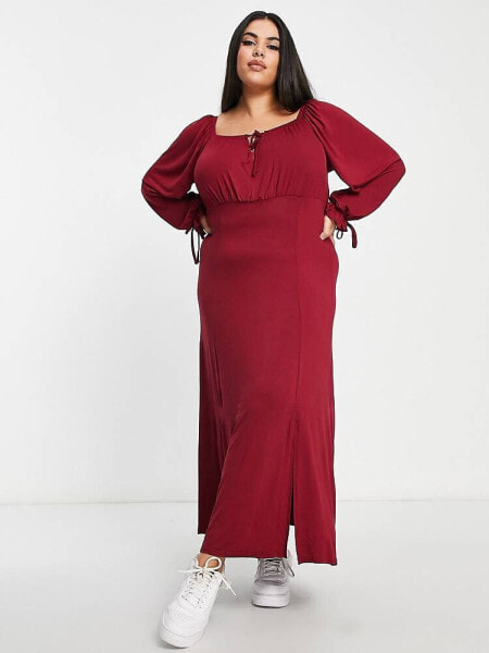 Yours Exclusive milkmaid midi dress in dark red