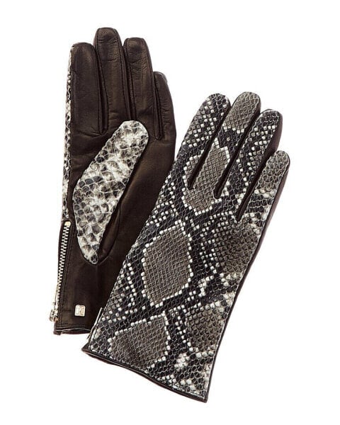 Bruno Magli Cashmere-Lined Snake-Embossed Leather Gloves Women's