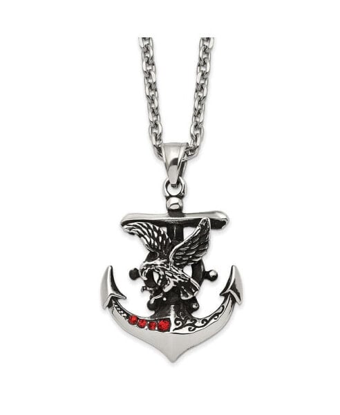 and Antiqued Red Crystal Eagle on Anchor Pendant Cable Chain