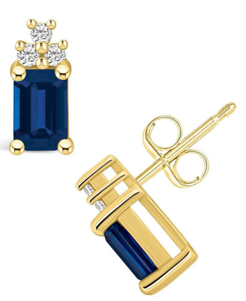 Sapphire (1-3/8 Ct. t.w.) and Diamond (1/10 Ct. t.w.) Stud Earrings