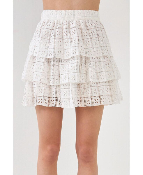 Women's Pocket Lace Tiered Mini Skirt